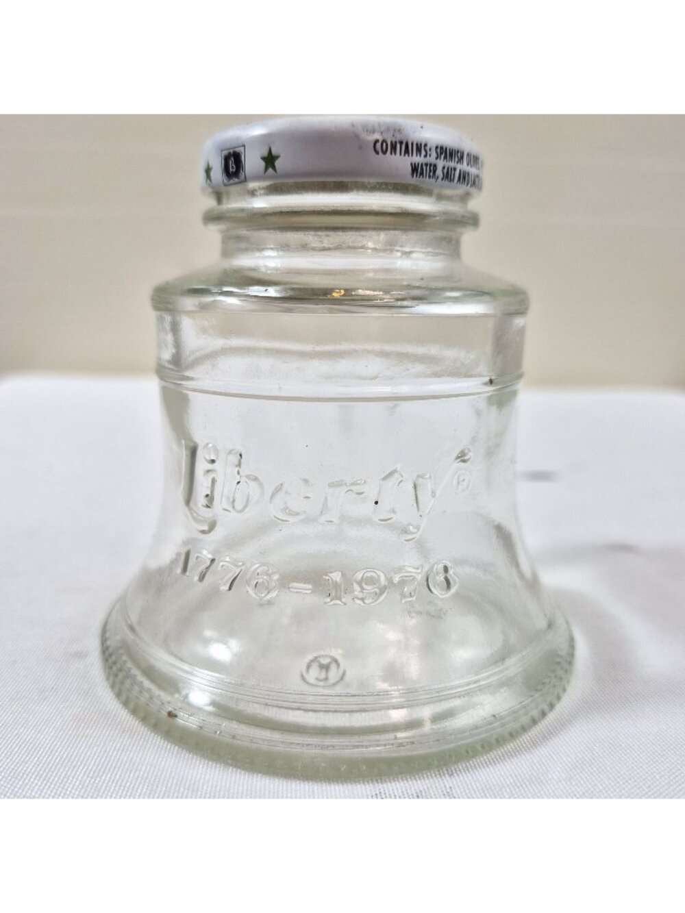 1976 Liberty Olives Jar 1776-1976 Bicentennial Embossed Glass w/lid